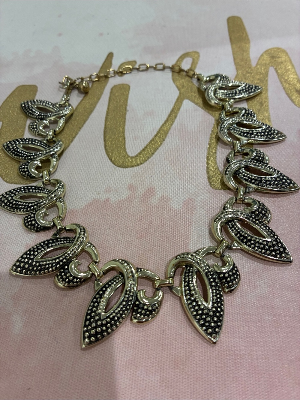 Gold-Tone Textured Leaf Statement Necklace